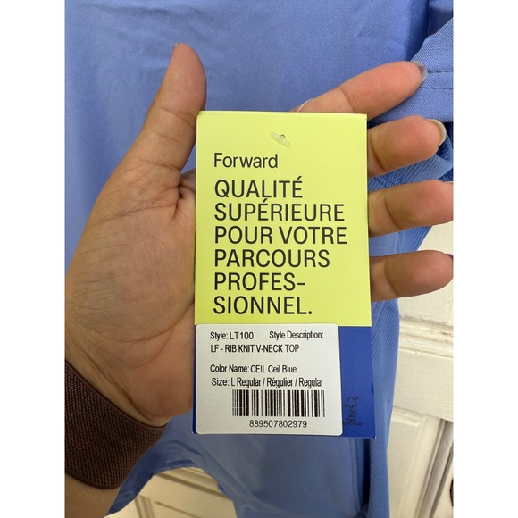 Landau Forward Womens Ceil Blue Scrub Top V-Neck Rib Knit LT100 Size Large New - Picture 3 of 5